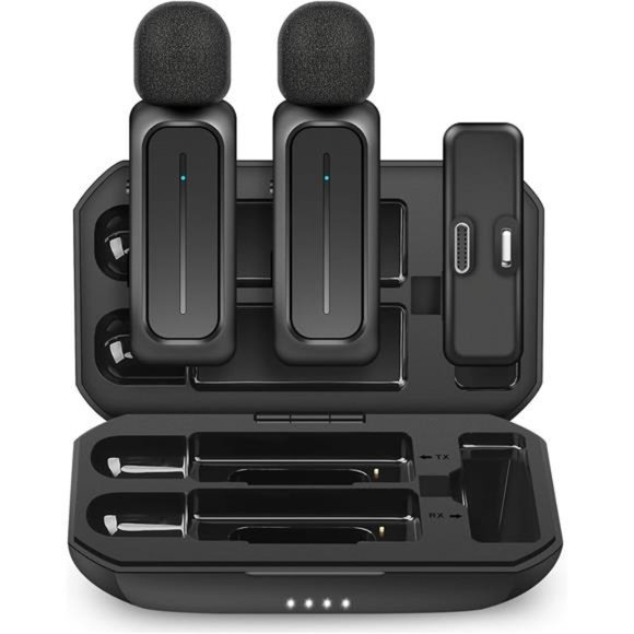 2 Pcs Wireless Lavalier Microphone with Charging Case, 3 Mode Denoise, 70ft - Picture 1 of 8